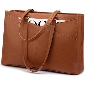 LOVEVOOK 15.6" Laptop Tote Bag for Women, Waterproof Leather Business Briefcase